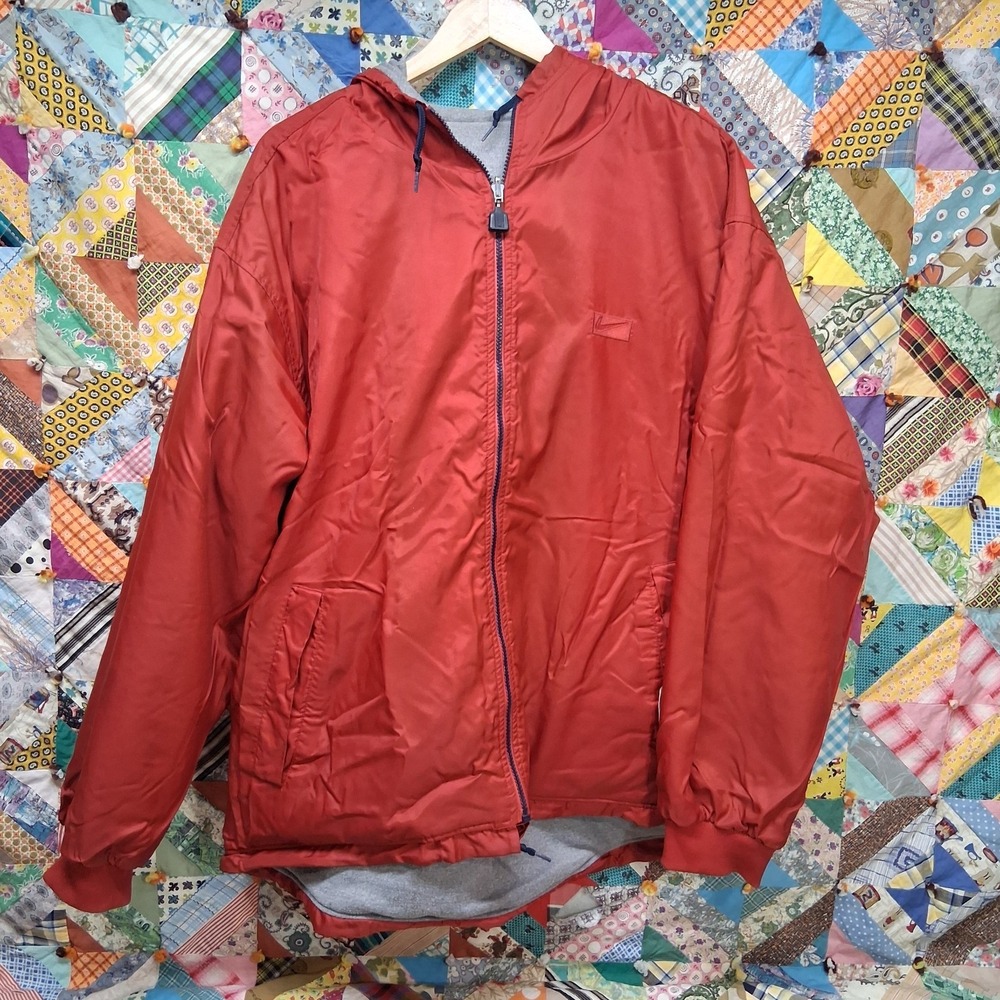 VTG 1998 Nike Reversible Windbreaker Jacket Size Large Red Nylon Gray Big Swoosh
